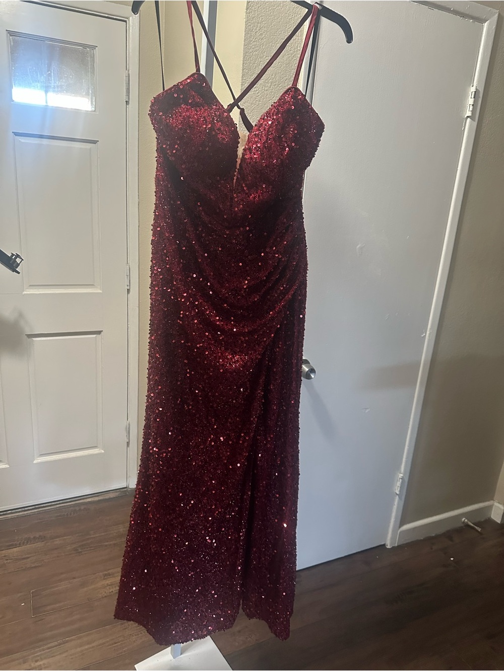 Women's Burgundy Sequin Prom Dress with Spaghetti Straps new without tags